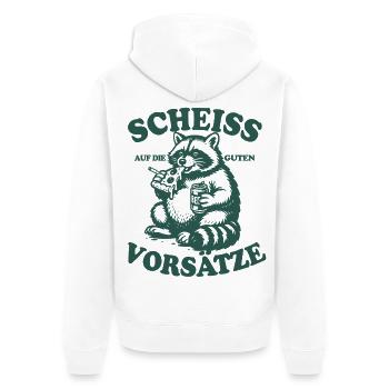 Waschbär | Scheiß auf gute Vorsätze 2026 - Unisex Premium Bio Zip Hoodie - Weiß - Hinten - Thijin (182cm)