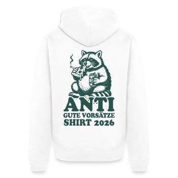 Waschbär | Anti gute Vorsätze 2026 - Unisex Premium Bio Zip Hoodie - Weiß - Hinten - Thijin (182cm)