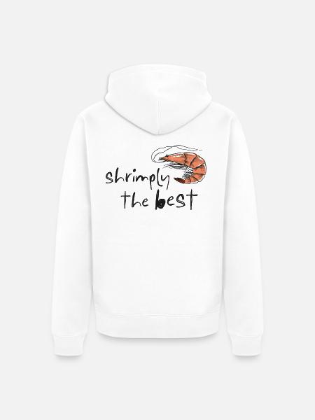 Shrimply the Best – Doodle Shrimp Wortspiel Spruch - Premium økologisk unisex-hættejakke - hvid