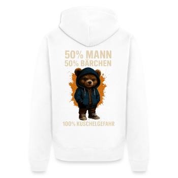 mann bärchen hoodie, 100 prozent kuschel - Unisex Premium Bio Zip Hoodie - Weiß - Hinten - Thijin (182cm)