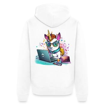 Laptop Unicorn with Glasses and Glitter - Unisex Premium Organic Zip Hoodie - white - Back - Thijin (182cm)