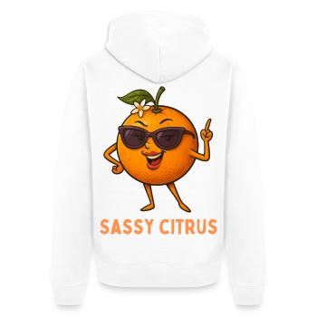 Sassy Citrus mit Sonnenbrille - Unisex Premium Bio Zip Hoodie - Weiß - Hinten - Thijin (182cm)