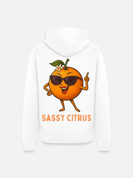 Sassy Citrus with sunglasses - Unisex Premium Organic Zip Hoodie - white