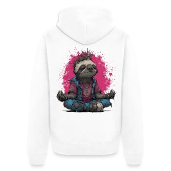 Punk Faultier Meditation - Unisex Premium Bio Zip Hoodie - Weiß - Hinten - Thijin (182cm)