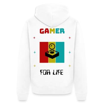 Gamer For Life Retro Joystick - Unisex Premium Bio Zip Hoodie - Weiß - Hinten - Thijin (182cm)