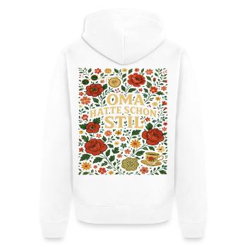 oma stil spruch, oma hatte schon stil - Unisex Premium Bio Zip Hoodie - Weiß - Hinten - Thijin (182cm)