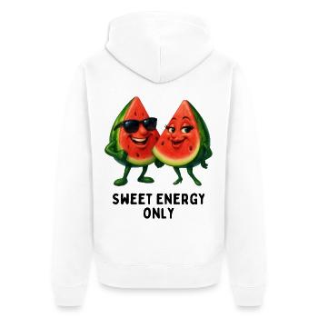 Sweet Energy Wassermelonenduo - Unisex Premium Bio Zip Hoodie - Weiß - Hinten - Thijin (182cm)
