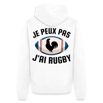 Ich kann nicht, ich habe Rugby. - Unisex Premium Bio Zip Hoodie - Weiß - Hinten - Thijin (182cm)