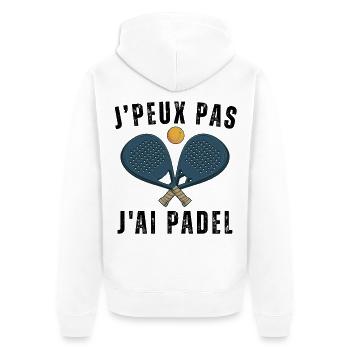 Ich kann kein Padel haben - Unisex Premium Bio Zip Hoodie - Weiß - Hinten - Thijin (182cm)