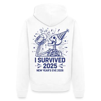 J’ai survécu au réveillon du Nouvel An 2025 2026 - Veste à capuche bio Premium Unisexe - blanc - Dos - Thijin (182cm)