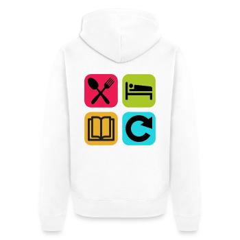 Eat Sleep Read Repeat Funny Quote Book - Unisex Premium Organic Zip Hoodie - white - Back - Thijin (182cm)