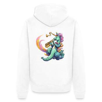 Saxophon Unicorn Neonstil - Unisex Premium Bio Zip Hoodie - Weiß - Hinten - Thijin (182cm)