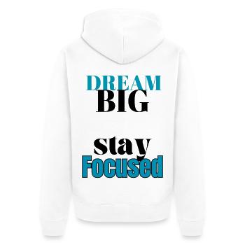 Traum für einen großen Aufenthalt. Fokussiert - Unisex Premium Bio Zip Hoodie - Weiß - Hinten - Thijin (182cm)