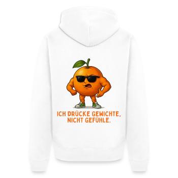 Muskelorange mit Spruch - Unisex Premium Bio Zip Hoodie - Weiß - Hinten - Thijin (182cm)