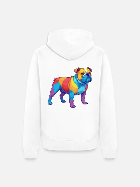 Bunte Bulldogge-Regenbogen-Pop-Art-Aquarell - Unisex Premium Bio Zip Hoodie - Weiß