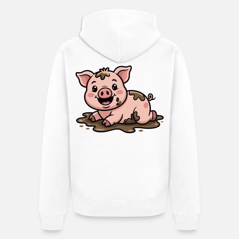 Cochon dans la boue mignon - Veste à capuche bio Premium Unisexe - blanc