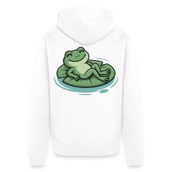 Lounge-Frosch auf Seerosenblatt - Unisex Premium Bio Zip Hoodie - Weiß - Hinten - Thijin (182cm)