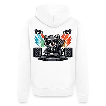 Retro Waschbär Rock – Musik Geschenk - Unisex Premium Bio Zip Hoodie - Weiß - Hinten - Thijin (182cm)
