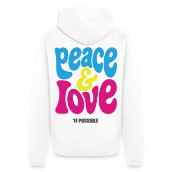 PEACE LOVE #4 - let's talk - Unisex Premium Organic Zip Hoodie - white - Back - Thijin (182cm)