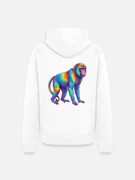 Bunte Affen-Regenbogen-Pop-Art-Aquarell - Unisex Premium Bio Zip Hoodie - Weiß