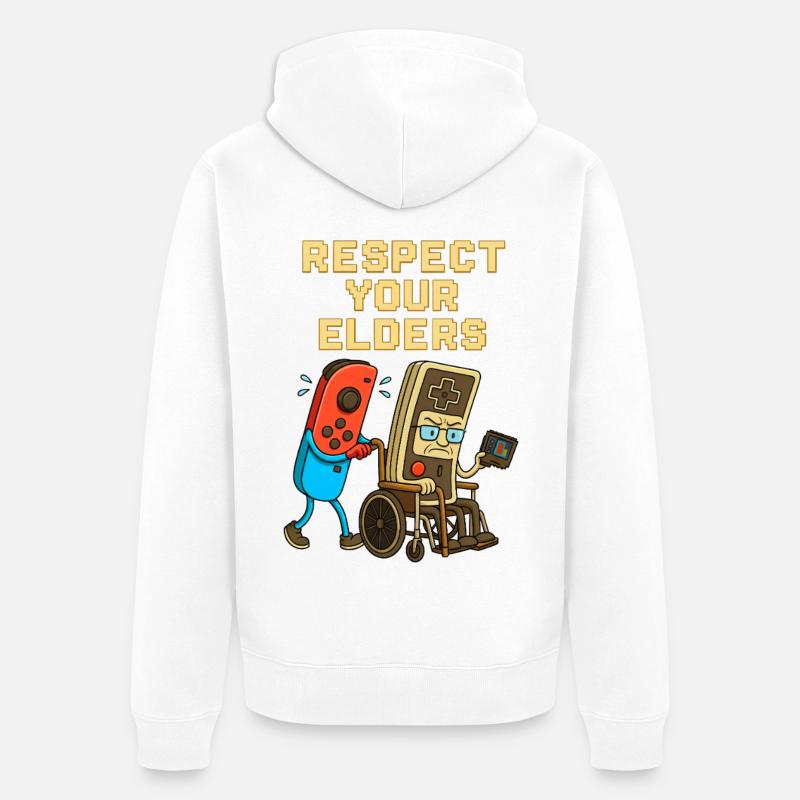 Respect Your Elders Gaming Control Rétro - Veste à capuche bio Premium Unisexe - blanc