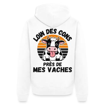 Loin Des Cons Près De Mes Vaches Humour Vintage - Veste à capuche bio Premium Unisexe - blanc - Dos - Thijin (182cm)
