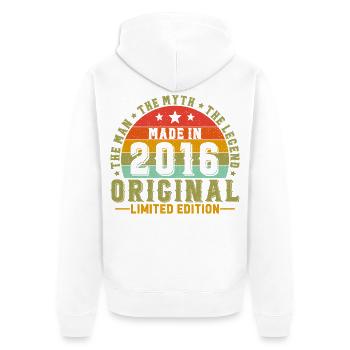 2016 Vintage Rétro Cadeau d’anniversaire - Veste à capuche bio Premium Unisexe - blanc - Dos - Thijin (182cm)