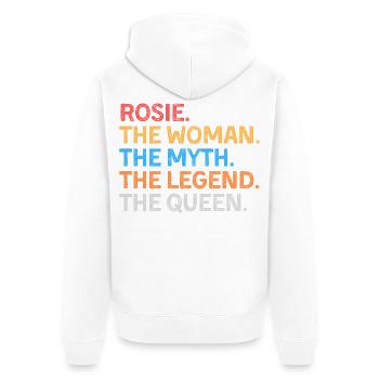 Rosie Die Frau Der Mythos Die Legende Die Königin - Unisex Premium Bio Zip Hoodie - Weiß - Hinten - Thijin (182cm)