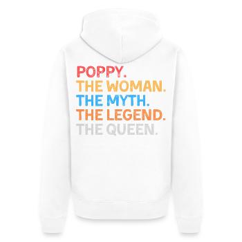 Poppy Die Frau Der Mythos Die Legende Die Königin - Unisex Premium Bio Zip Hoodie - Weiß - Hinten - Thijin (182cm)