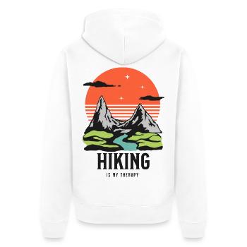 Hiking is my therapy Berg Wander Design - Unisex Premium Bio Zip Hoodie - Weiß - Hinten - Thijin (182cm)