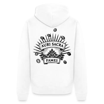 Auri sacra fames |  Verfluchter Hunger nach Gold - Unisex Premium Bio Zip Hoodie - Weiß - Hinten - Thijin (182cm)