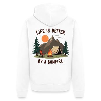 Life is better by a Bonfire Camping Adventure - Unisex Premium Organic Zip Hoodie - white - Back - Thijin (182cm)