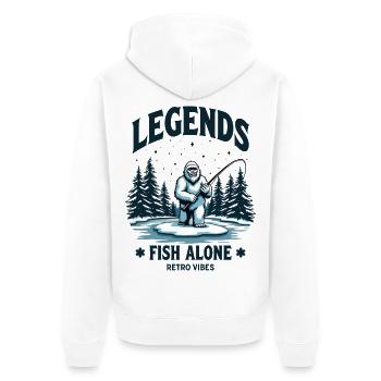 Legends Fish Alone Bigfoot Sasquatch Retro Style - Unisex Premium Organic Zip Hoodie - white - Back - Thijin (182cm)