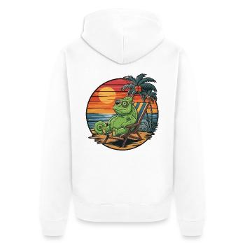 Caméléon drôle sur la plage Coucher de soleil des vacances d’été - Veste à capuche bio Premium Unisexe - blanc - Dos - Thijin (182cm)