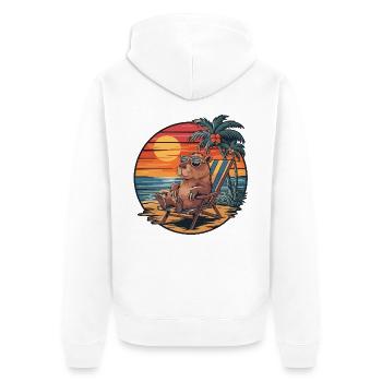 Capybara drôle sur la plage Coucher de soleil des vacances d’été - Veste à capuche bio Premium Unisexe - blanc - Dos - Thijin (182cm)