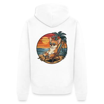 Chien chihuahua drôle sur la plage au coucher de soleil d’été - Veste à capuche bio Premium Unisexe - blanc - Dos - Thijin (182cm)