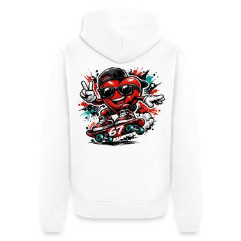 Sechs Sieben 6 7 Valentinstag Liebesgeschenk Herz - Unisex Premium Bio Zip Hoodie - Weiß - Hinten - Thijin (182cm)
