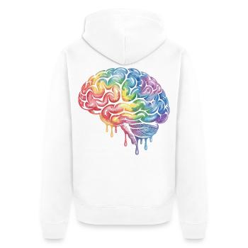 Rainbow Brain Gradient Print Design - Unisex Premium Organic Zip Hoodie - white - Back - Thijin (182cm)