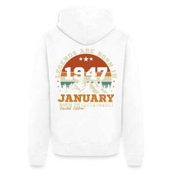 Janvier 1947 Vintage Rétro Cadeau D'anniversaire - Veste à capuche bio Premium Unisexe - blanc - Dos - Thijin (182cm)