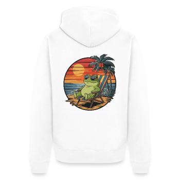 Grenouille drôle sur la plage Coucher de soleil des vacances d’été - Veste à capuche bio Premium Unisexe - blanc - Dos - Thijin (182cm)