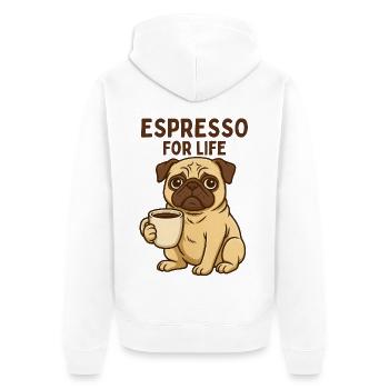 Espresso-Pug: Kaffee-Liebe - Unisex Premium Bio Zip Hoodie - Weiß - Hinten - Thijin (182cm)