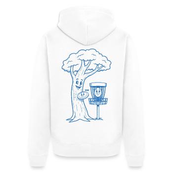 Funny Disc Golf BONK Tree And Basket Flying Disc - Unisex Premium Organic Zip Hoodie - white - Back - Thijin (182cm)