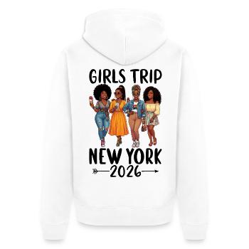 New York Girls Trip 2026 - Unisex Premium Bio Zip Hoodie - Weiß - Hinten - Thijin (182cm)