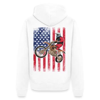 Drapeau américain du vélo de cross, - Veste à capuche bio Premium Unisexe - blanc - Dos - Thijin (182cm)