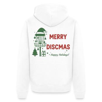 Merry Discmas Happy Holidays Disc Golf Basket - Unisex Premium Organic Zip Hoodie - white - Back - Thijin (182cm)