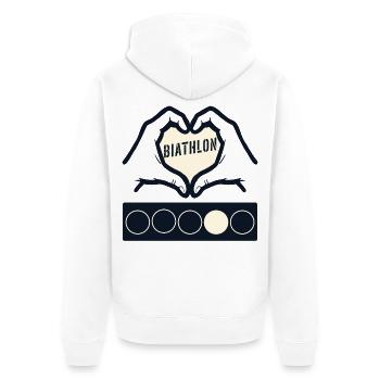 Biathlon-Winter – Liebesherz - Unisex Premium Bio Zip Hoodie - Weiß - Hinten - Thijin (182cm)