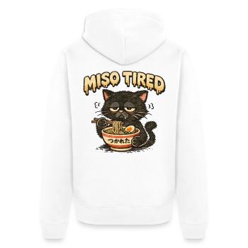 Miso Tired – Müde Katze isst Ramen - Unisex Premium Bio Zip Hoodie - Weiß - Hinten - Thijin (182cm)