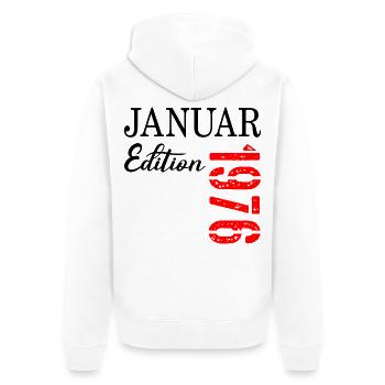 51e anniversaire janvier 1976 - Veste à capuche bio Premium Unisexe - blanc - Dos - Thijin (182cm)