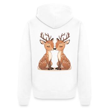 Kuschelige Reh-Duo Küssendes Motiv - Unisex Premium Bio Zip Hoodie - Weiß - Hinten - Thijin (182cm)