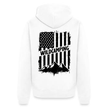 Wild Camping Adventure Mountains USA Flag - Unisex Premium Organic Zip Hoodie - white - Back - Thijin (182cm)